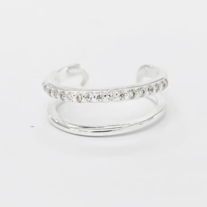 Anel de Prata Falange Duplo Cravejado Ajustável