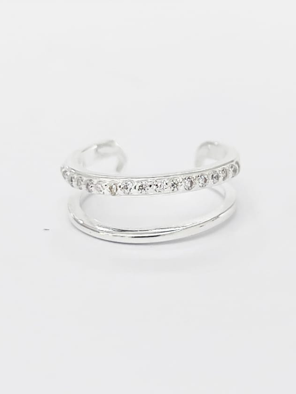 Anel de Prata Falange Duplo Cravejado Ajustável