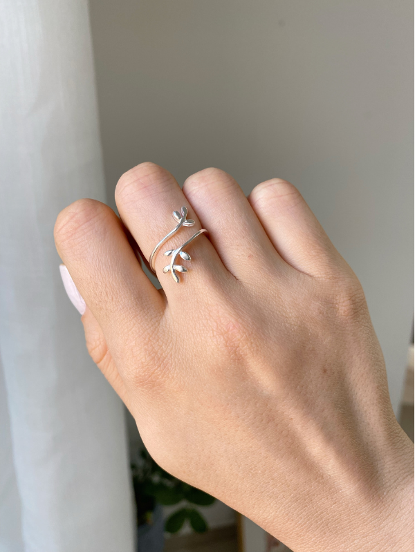 Anel de Prata Folhas Regulável - Imagem 2