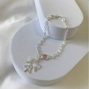 Pulseira de Prata Menina com Zircônia Rosa