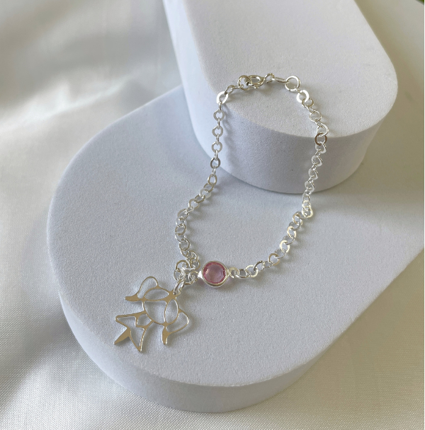 Pulseira de Prata Menina com Zircônia Rosa