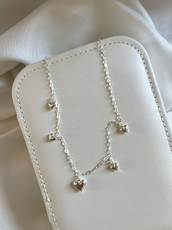 Colar de Prata Choker corações lisos - Imagem 2