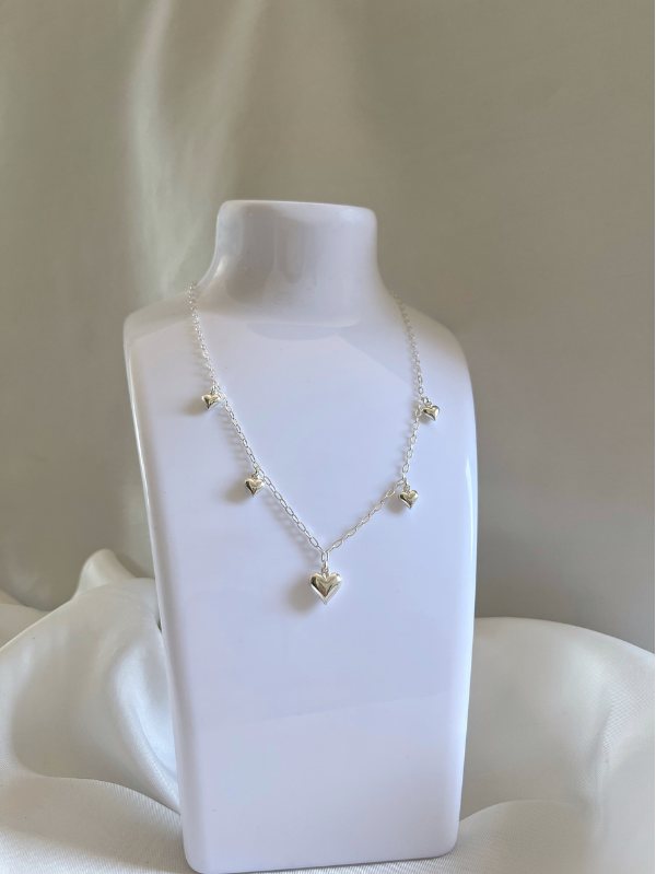 Colar de Prata Choker corações lisos - Imagem 3