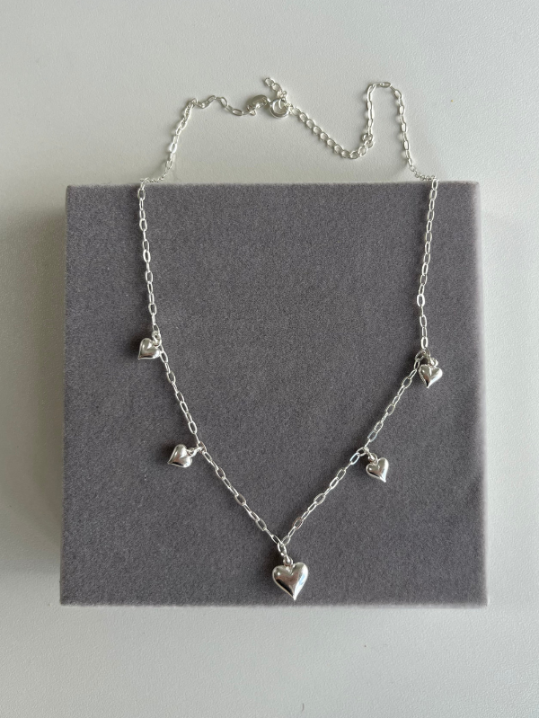 Colar de Prata Choker corações lisos