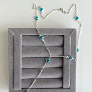 Colar de Prata Gravatinha com Zircônias Azuis