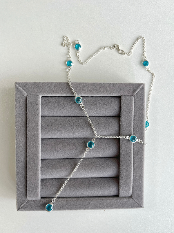 Colar de Prata Gravatinha com Zircônias Azuis