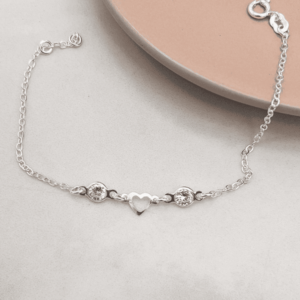 Pulseira de Prata Coração com Zircônias Brancas