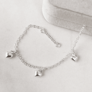 Pulseira de Prata Pingentes de Corações