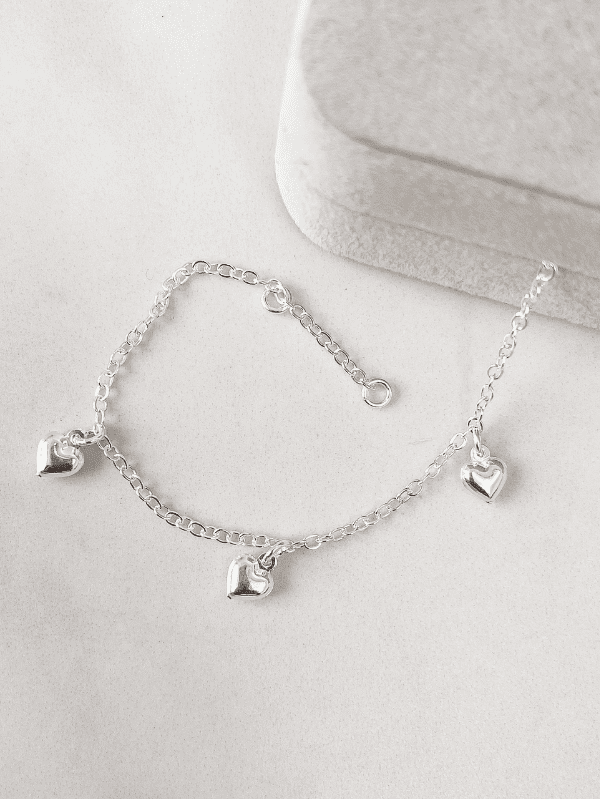 Pulseira de Prata Pingentes de Corações