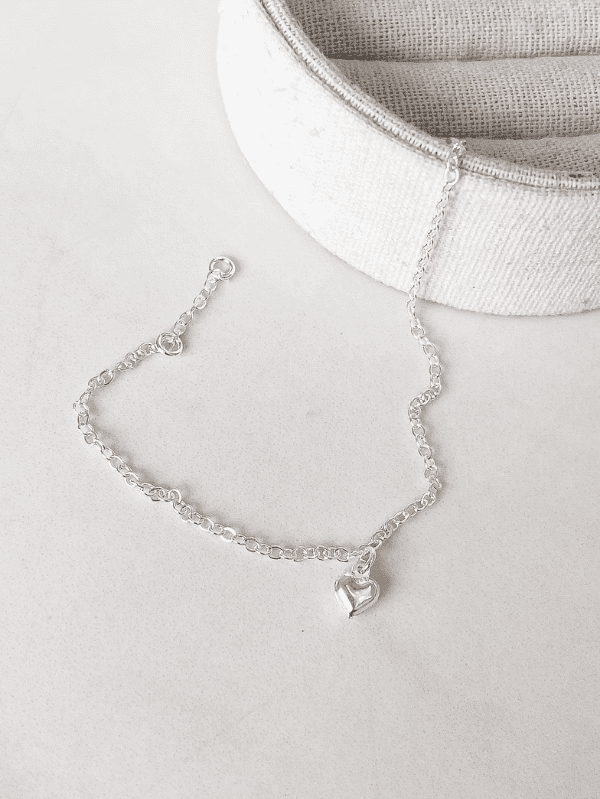 Pulseira de Prata Pingente Coração 6mm