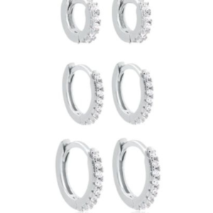 Trio de Prata Argolas Cravejadas