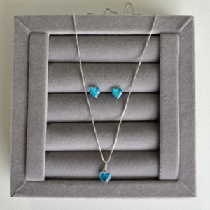 Conjunto de Prata Coração com Zircônia Turquesa